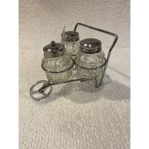 Glass Salt Pepper Shaker Condiment Set with‎ Metal Caddy Retro Kitchen Decor box